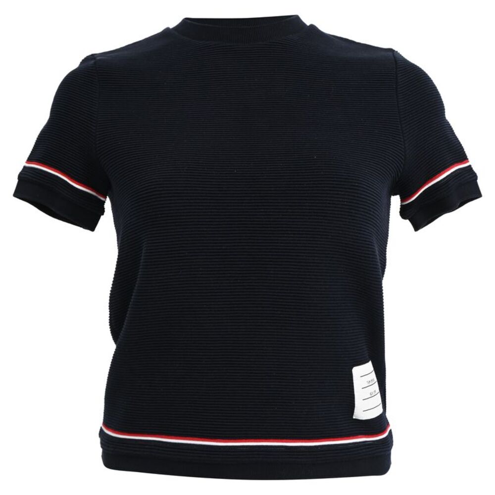 Thom Browne Crew Neck T-Shirt in Navy Blue Cotton